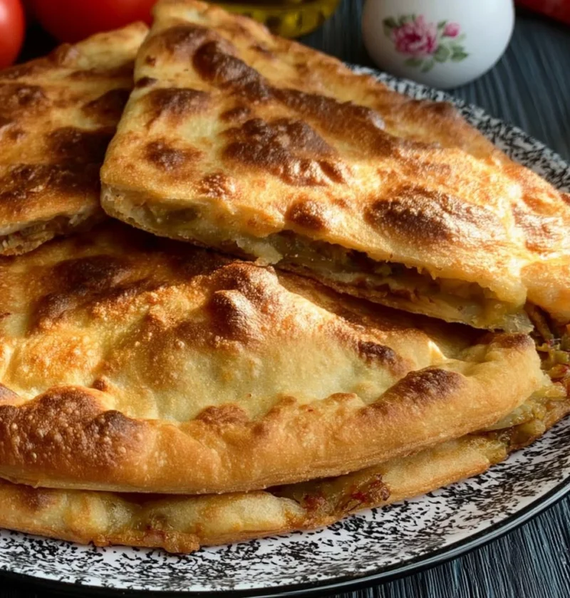 Focaccia ripiena di scarole e mozzarella appena sfornata