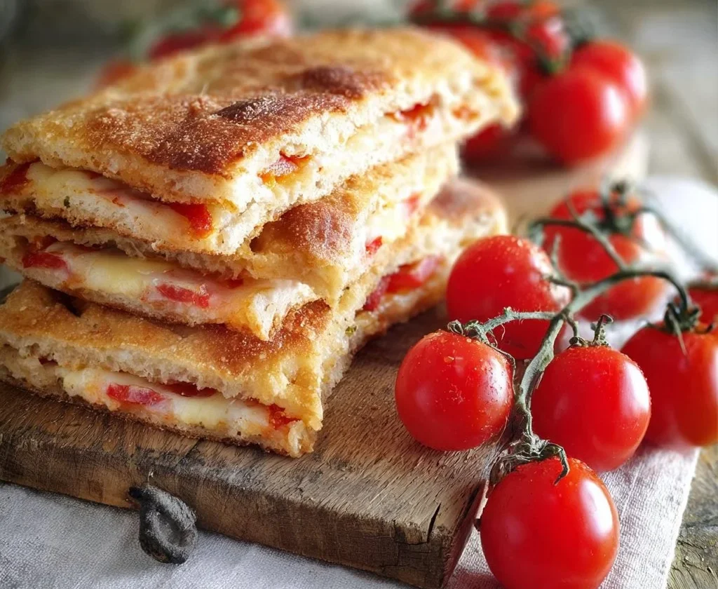 Focaccia Ripiena pronta da gustare con ingredienti freschi e saporiti.