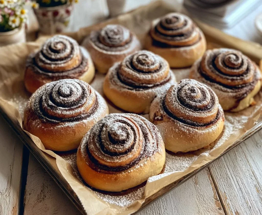 Girelle alla Nutella appena sfornate, dolce delizioso e avvolgente.