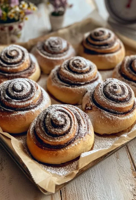 Girelle alla Nutella appena sfornate, dolce delizioso e avvolgente.