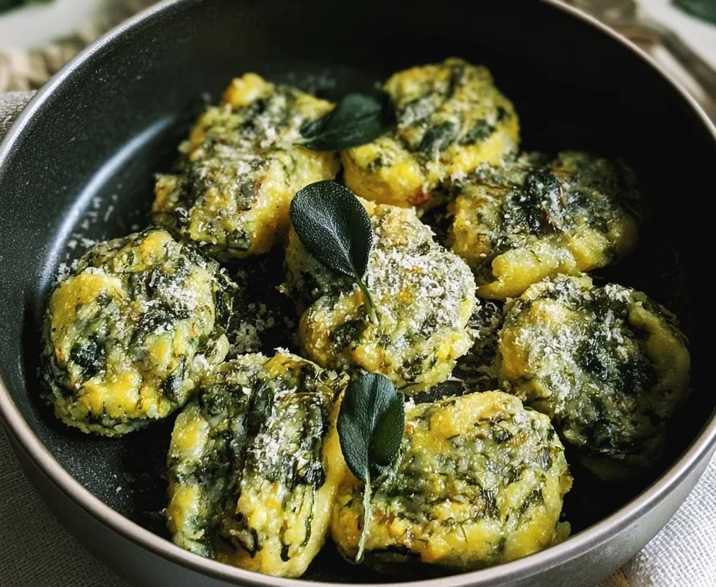 Gnocchi di polenta ed erbette serviti con salsa fresca