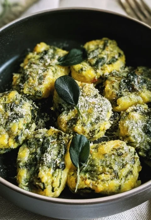 Gnocchi di polenta ed erbette serviti con salsa fresca