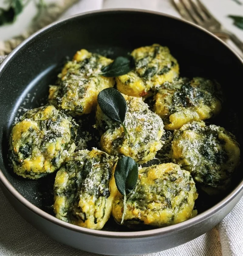 Gnocchi di polenta ed erbette serviti con salsa fresca