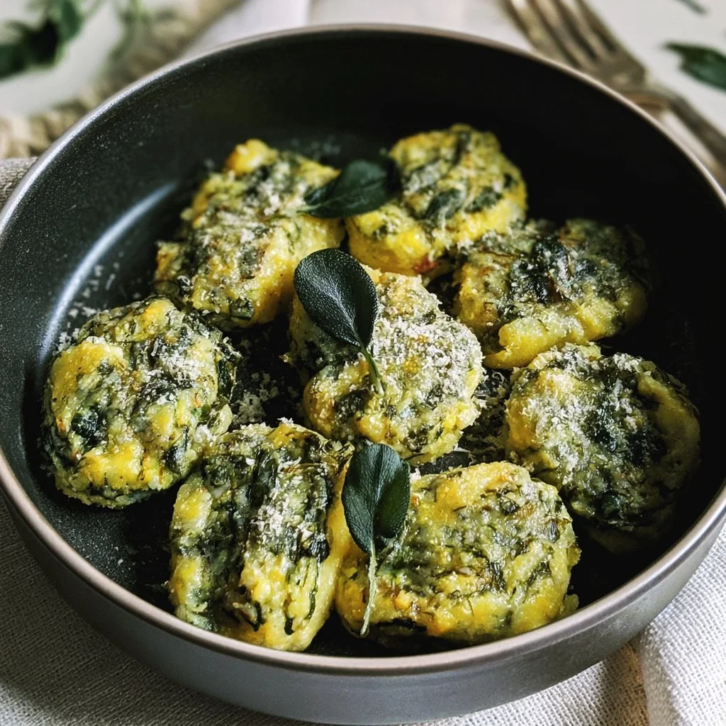 Gnocchi di polenta ed erbette serviti con salsa fresca