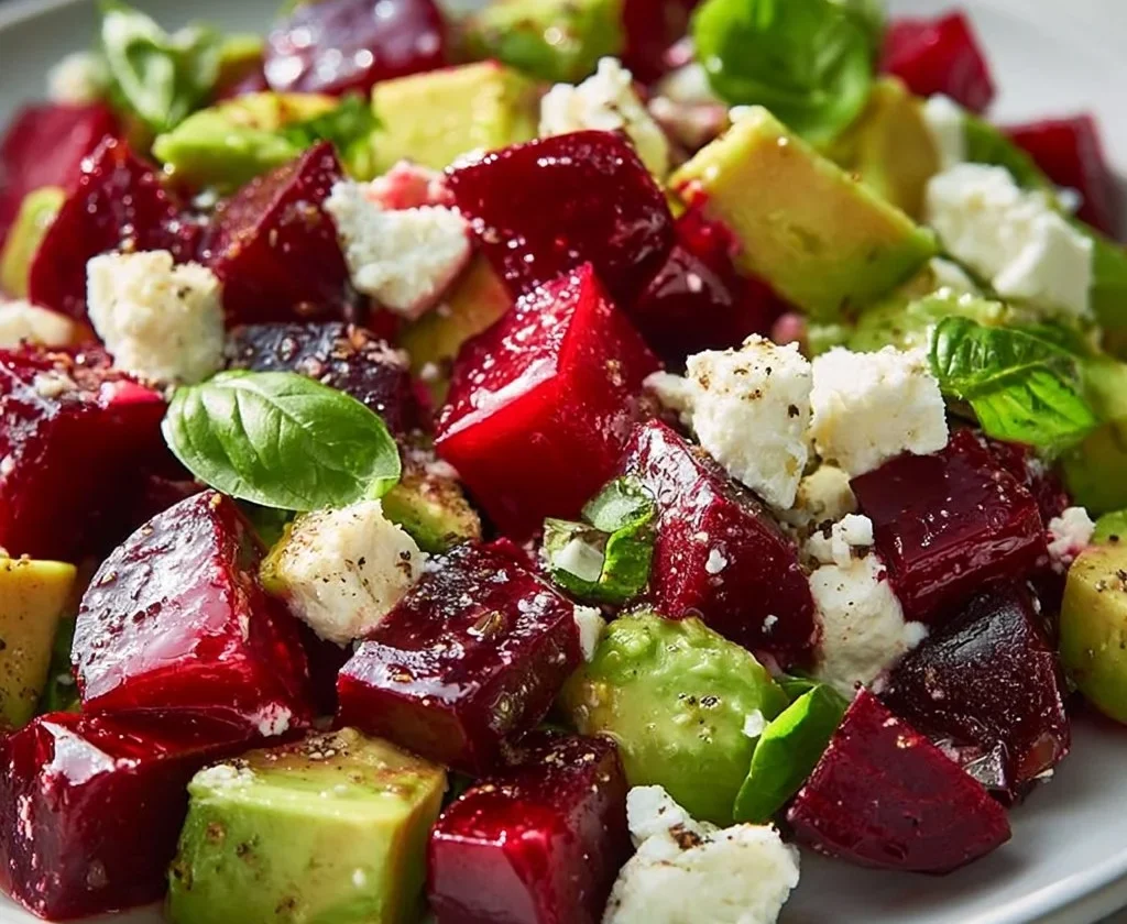 Insalata di barbabietole, avocado e feta fresca e colorata