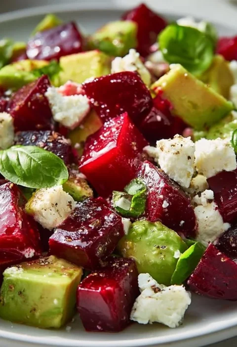 Insalata di barbabietole, avocado e feta fresca e colorata