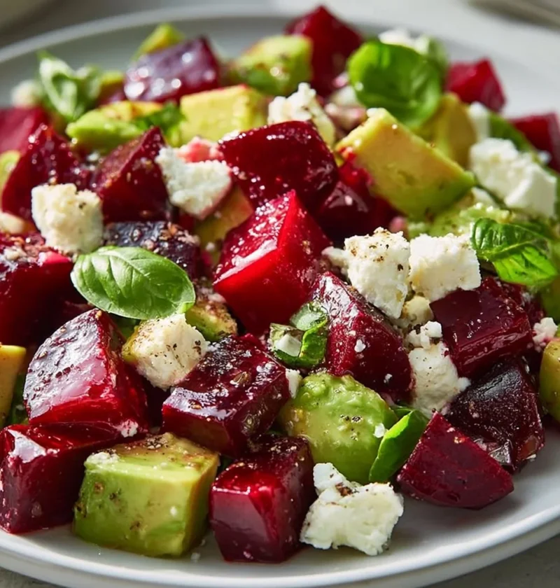 Insalata di barbabietole, avocado e feta fresca e colorata