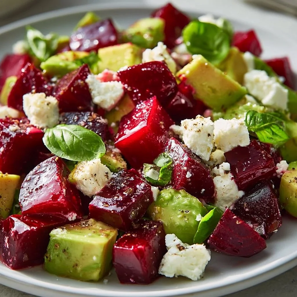 Insalata di barbabietole, avocado e feta fresca e colorata