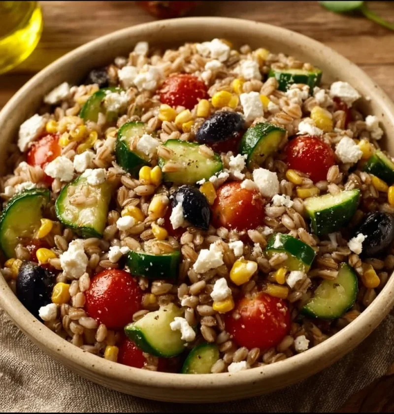 Insalata di farro con verdure fresche e condimenti