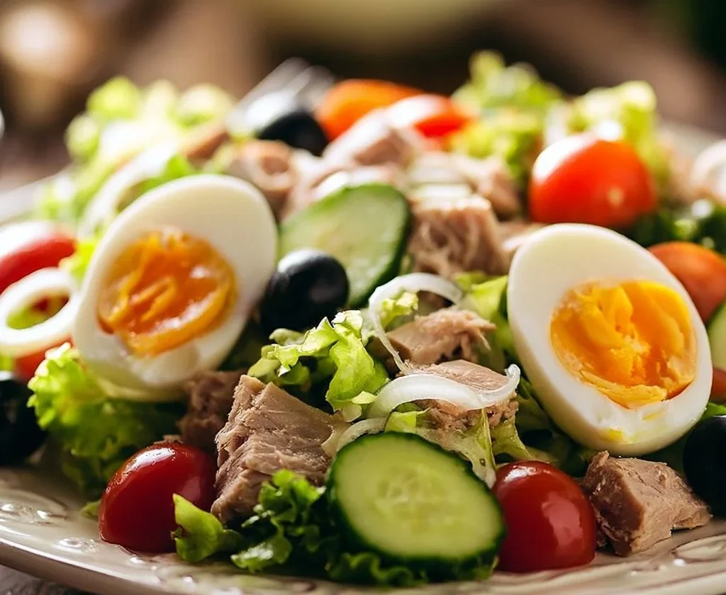 Insalata mediterranea fresca con pomodori, cetrioli, olive e feta.