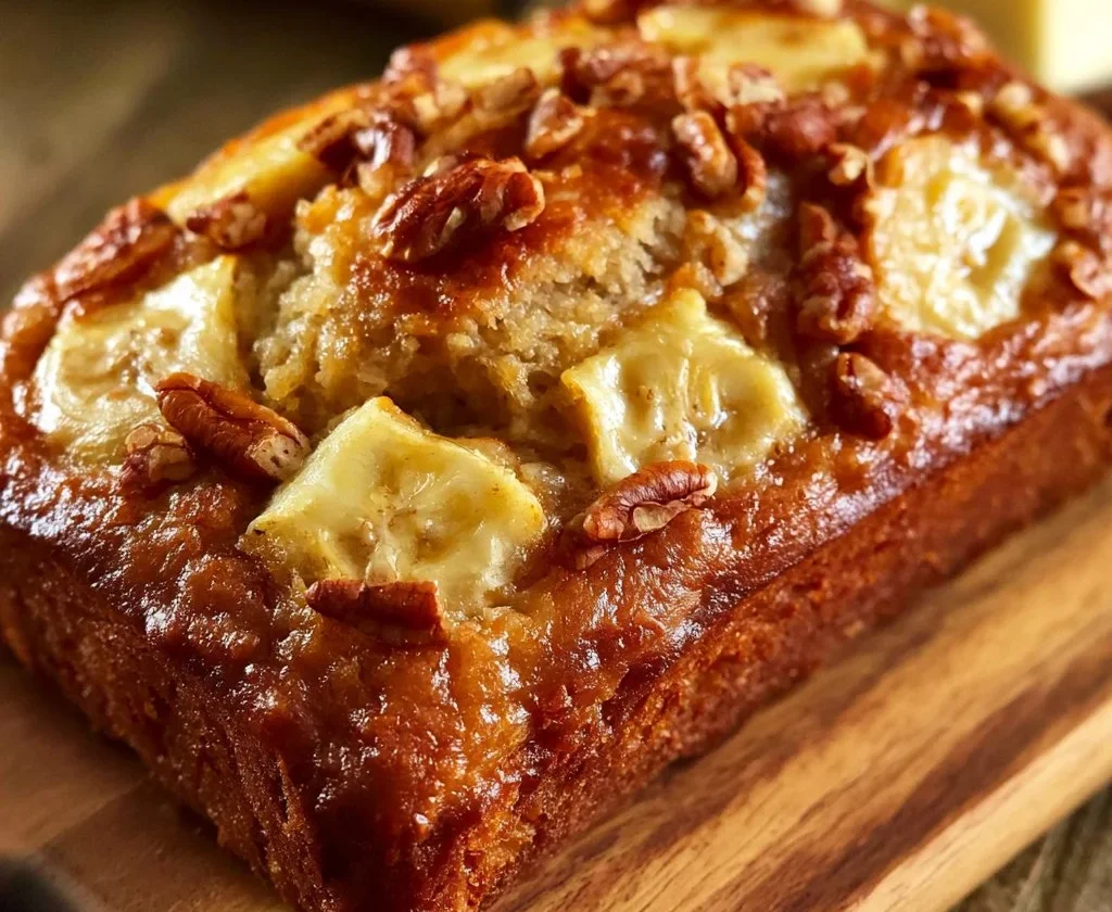 Delizioso Banana Bread appena sfornato con banane mature.
