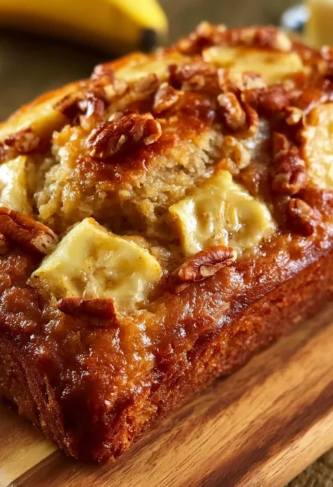 Delizioso Banana Bread appena sfornato con banane mature.