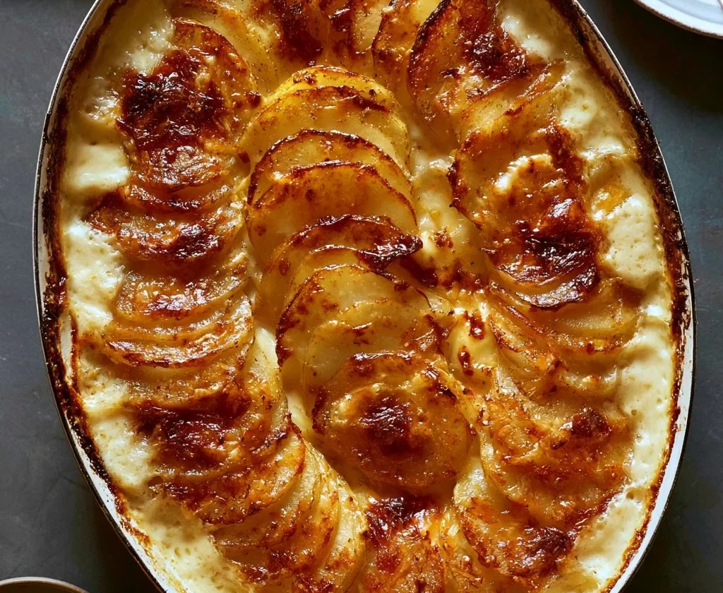 Deliziose patate au gratin con formaggio fuso e dorato