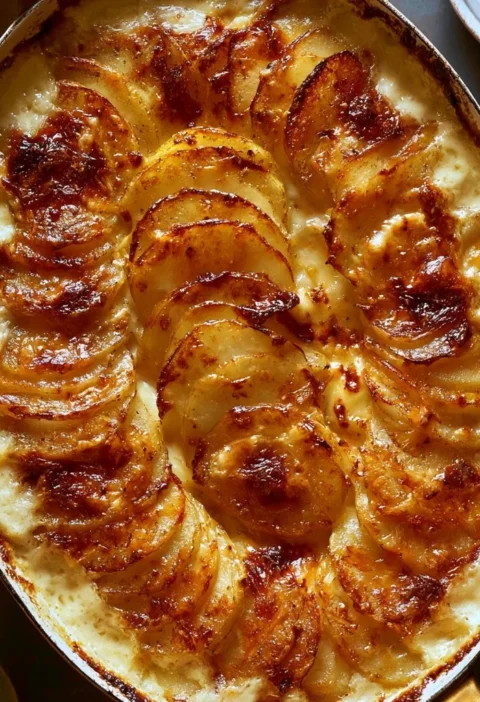 Deliziose patate au gratin con formaggio fuso e dorato