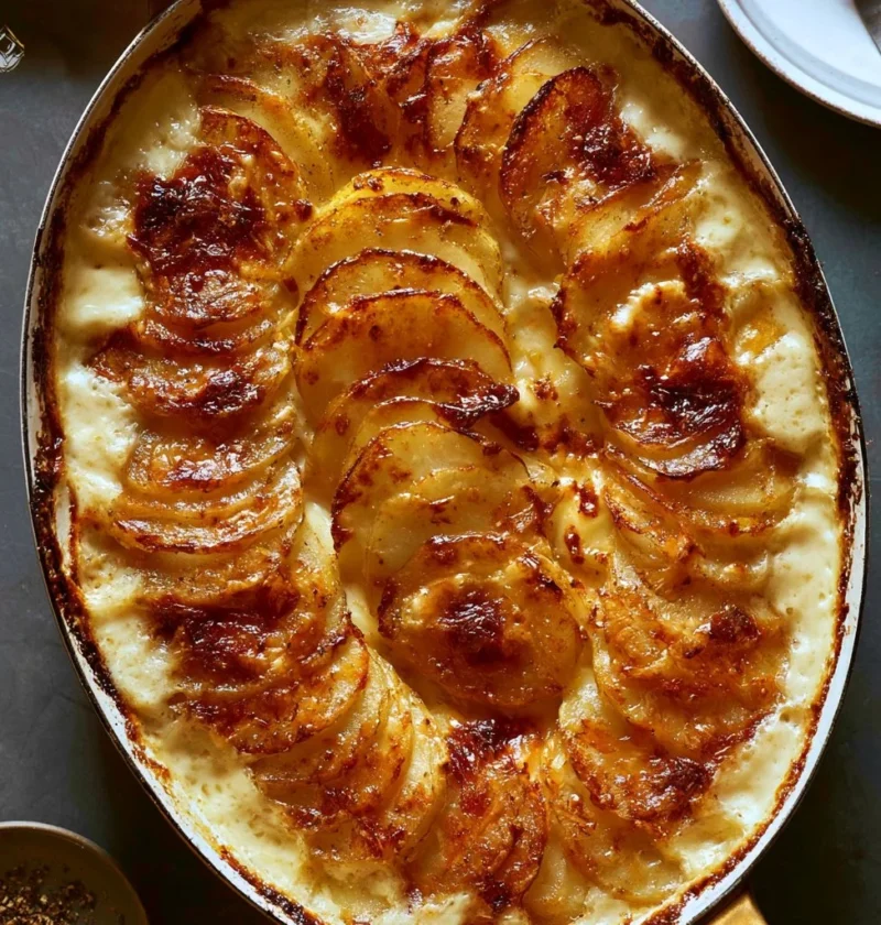 Deliziose patate au gratin con formaggio fuso e dorato