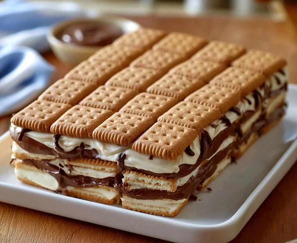 Mattonella alla nutella decorata con crema e nocciole