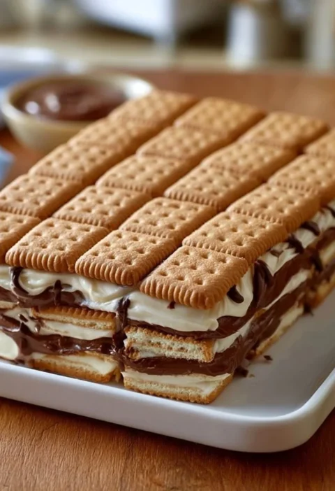 Mattonella alla nutella decorata con crema e nocciole
