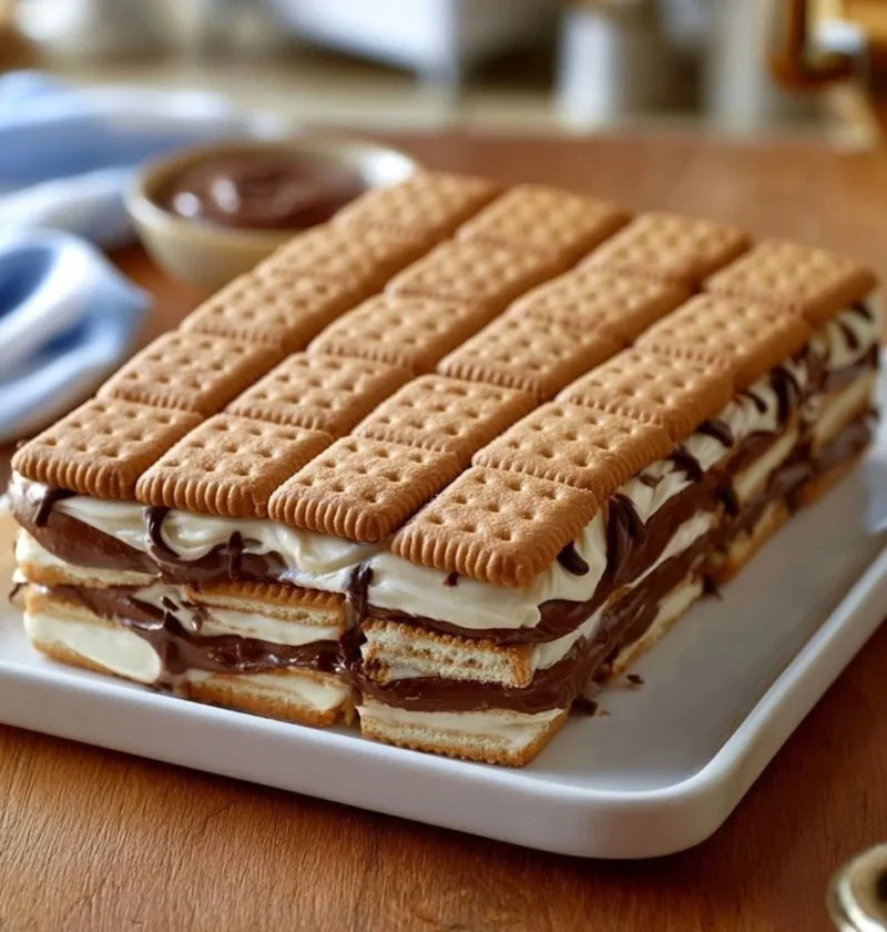 Mattonella alla nutella decorata con crema e nocciole