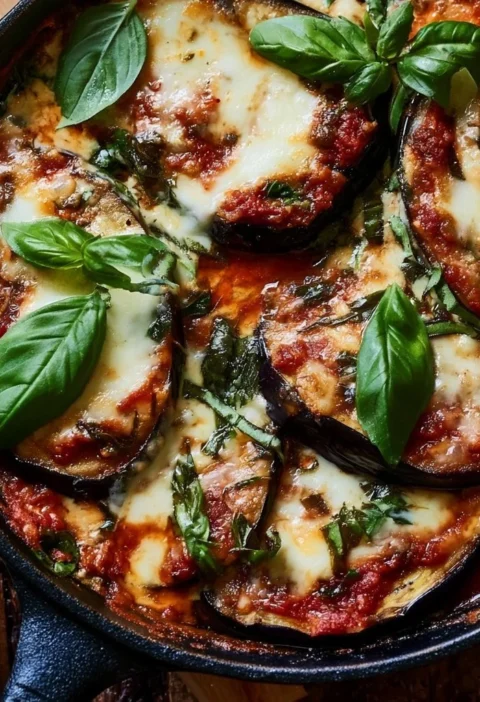 Piatto di Melanzane alla Pizzaiola con pomodoro e spezie.