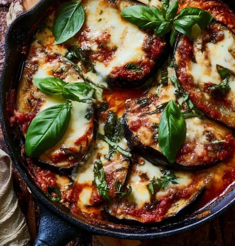 Piatto di Melanzane alla Pizzaiola con pomodoro e spezie.