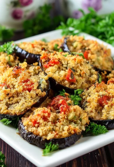 Piatto di Melanzane Gratinate al Forno con formaggio e spezie
