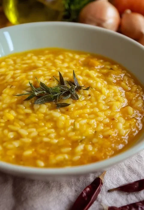 Piatto di Orzotto alla Zucca cremosa pronto da servire