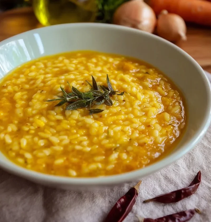 Piatto di Orzotto alla Zucca cremosa pronto da servire