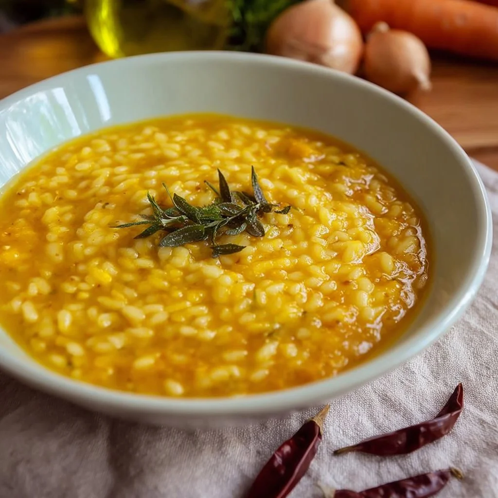 Piatto di Orzotto alla Zucca cremosa pronto da servire