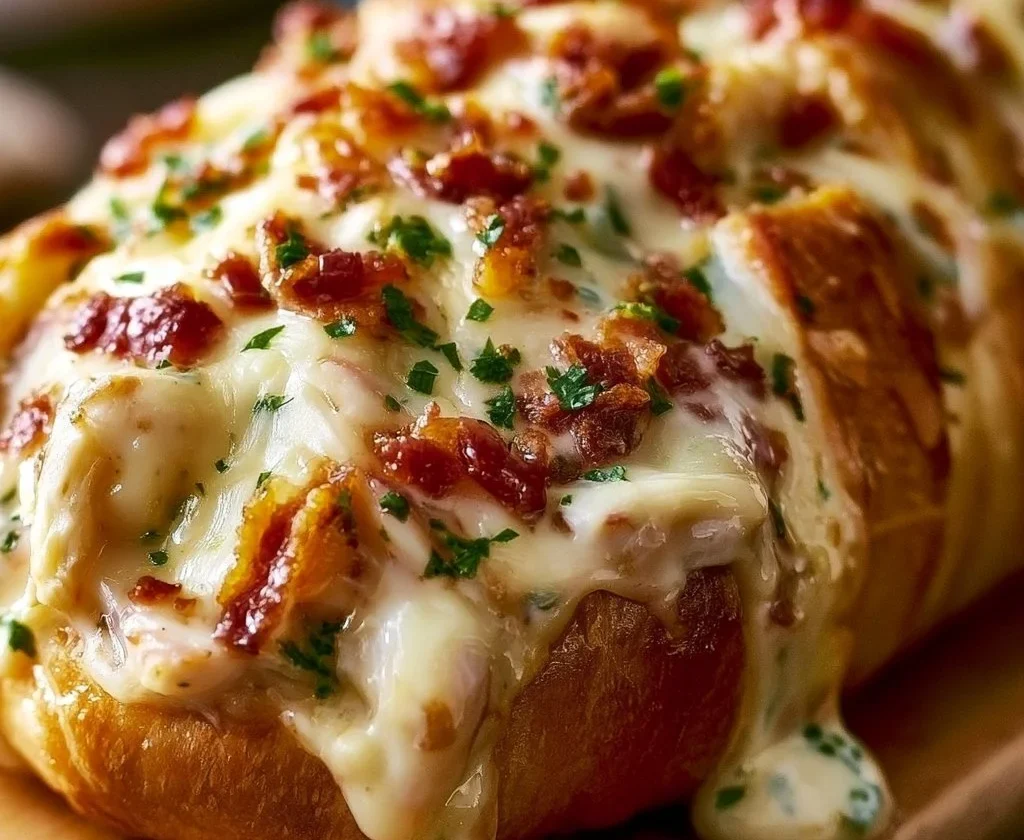 Pane ripieno di pollo, bacon e ranch su un piatto