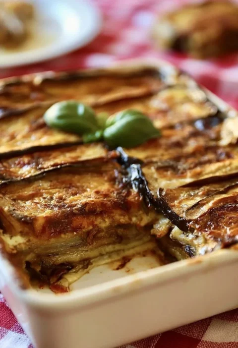 Parmigiana di Melanzane Bianca, un delizioso piatto italiano con melanzane e besciamella.