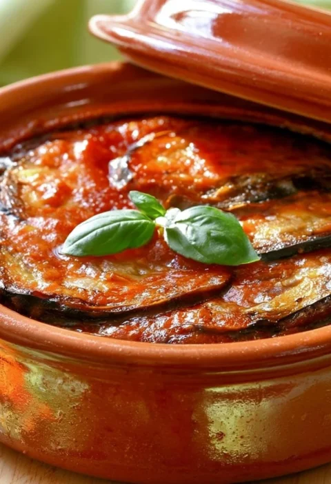 Porzione di Parmigiana di Melanzane Leggera servita su un piatto elegante.