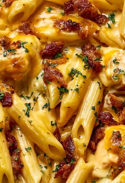 Pasta al Pollo cremosa pronta da asporto in un delizioso piatto