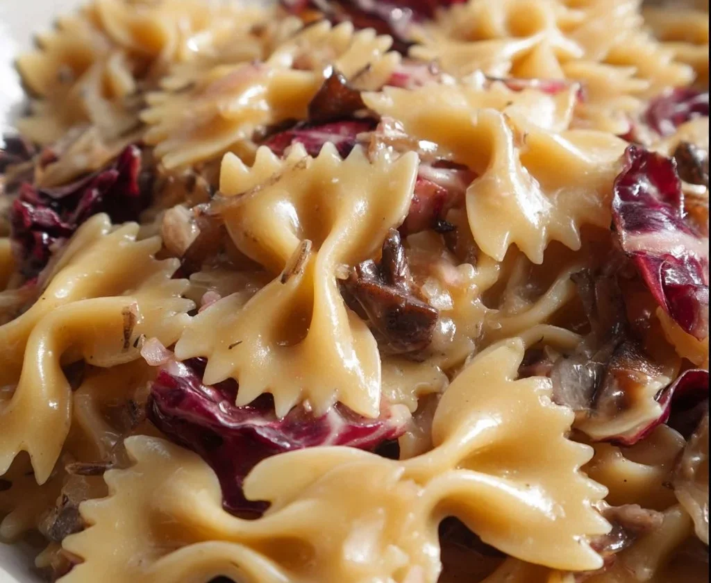 Pasta con Radicchio cremosa pronta da servire in un piatto