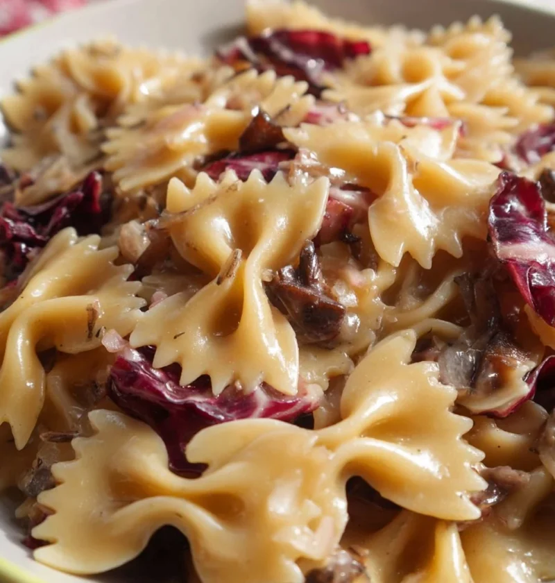 Pasta con Radicchio cremosa pronta da servire in un piatto