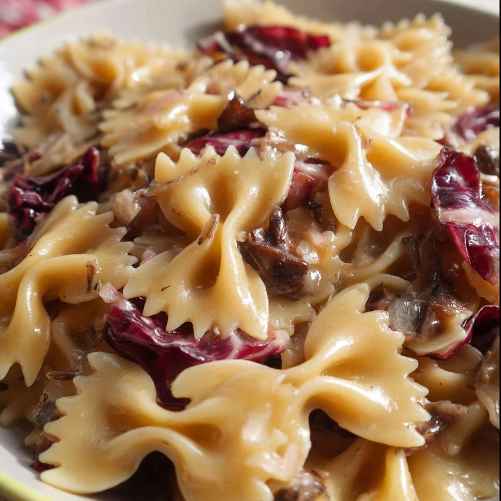 Pasta con Radicchio cremosa pronta da servire in un piatto