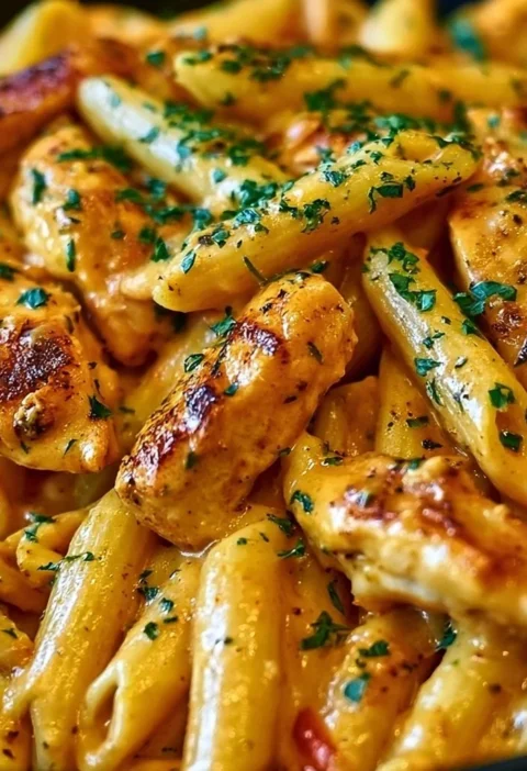 Pasta di pollo Cajun cremosa con ingredienti freschi e saporiti