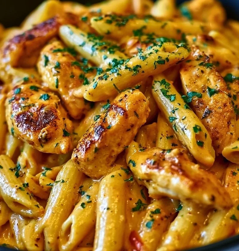 Pasta di pollo Cajun cremosa con ingredienti freschi e saporiti