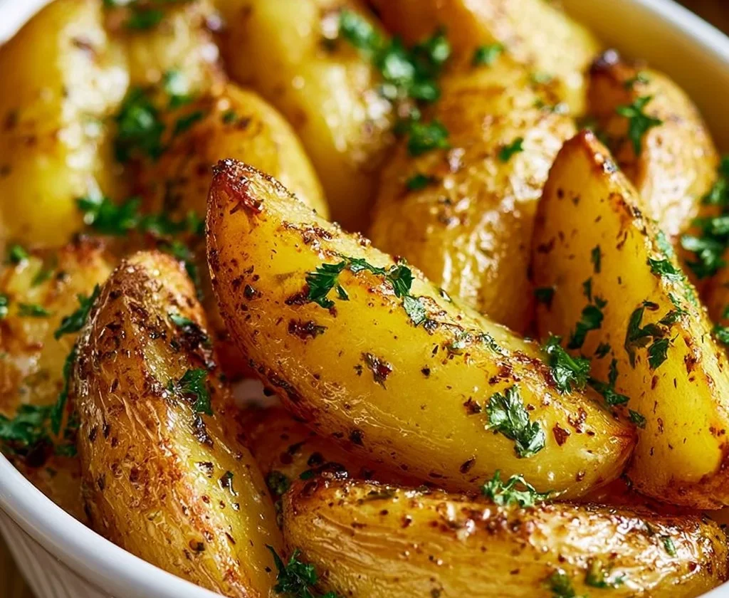 Patate al limone greche servite in un piatto estivo