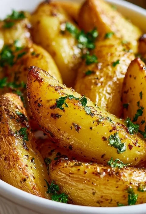 Patate al limone greche servite in un piatto estivo