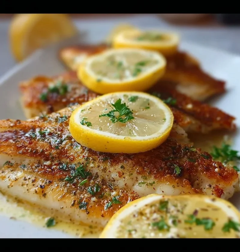 Piatto di Pesce al Burro di Limone appena preparato con limone fresco