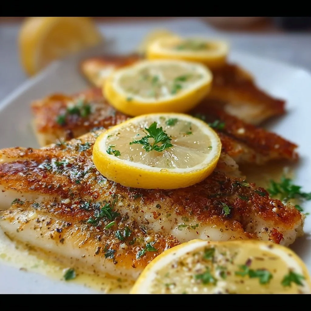 Piatto di Pesce al Burro di Limone appena preparato con limone fresco