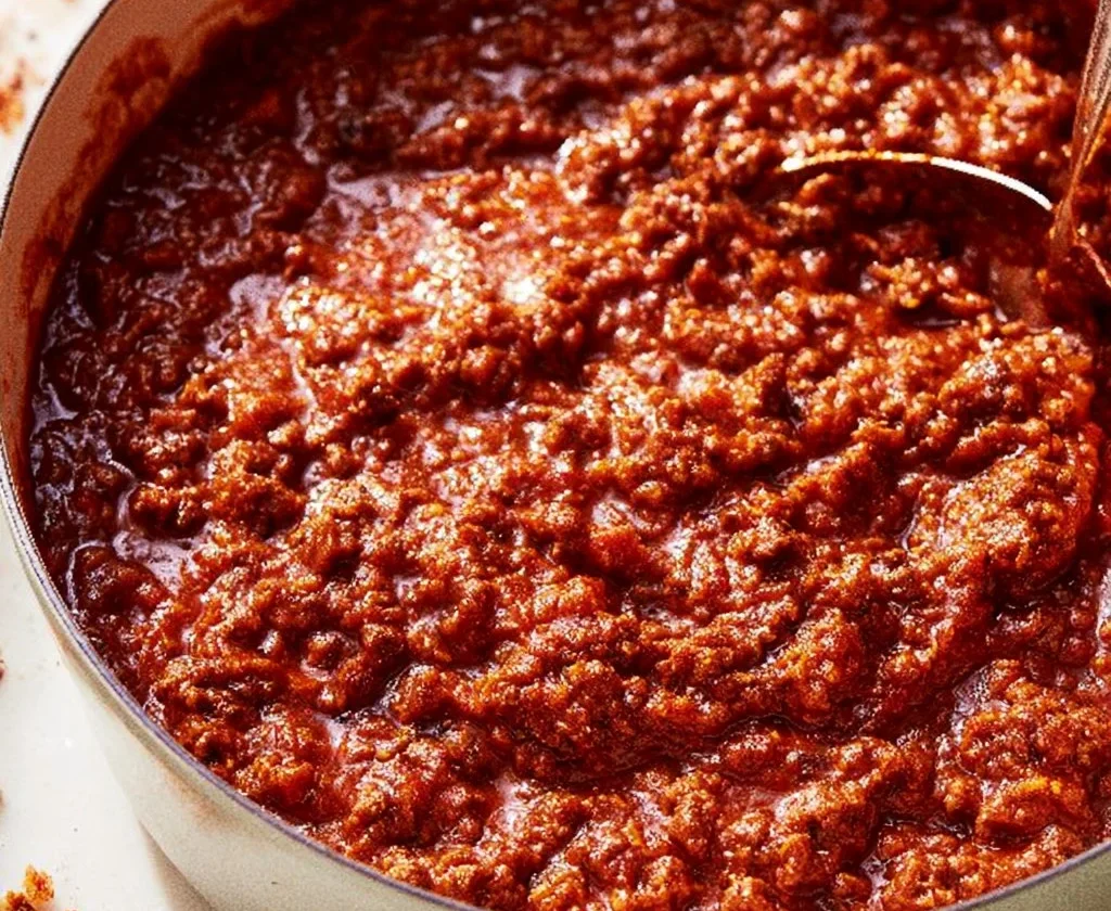 Piatto di ragù alla bolognese con pasta e guarnizione di parmigiano.
