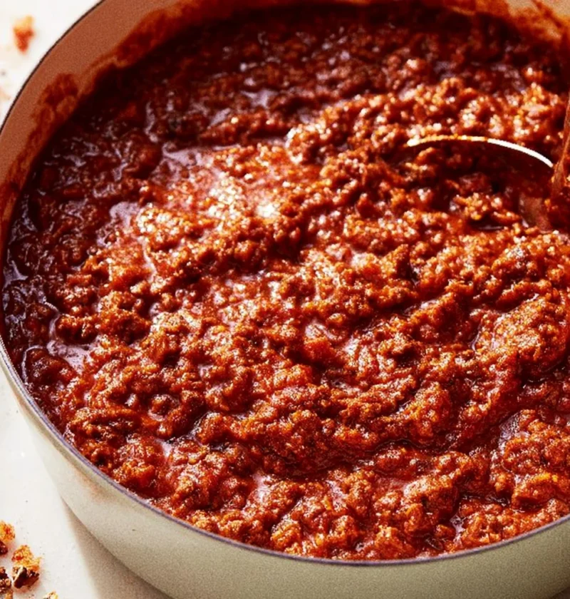Piatto di ragù alla bolognese con pasta e guarnizione di parmigiano.