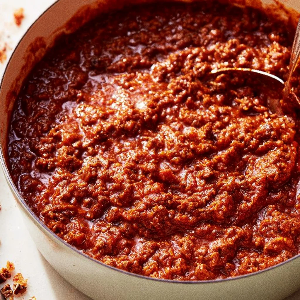 Piatto di ragù alla bolognese con pasta e guarnizione di parmigiano.