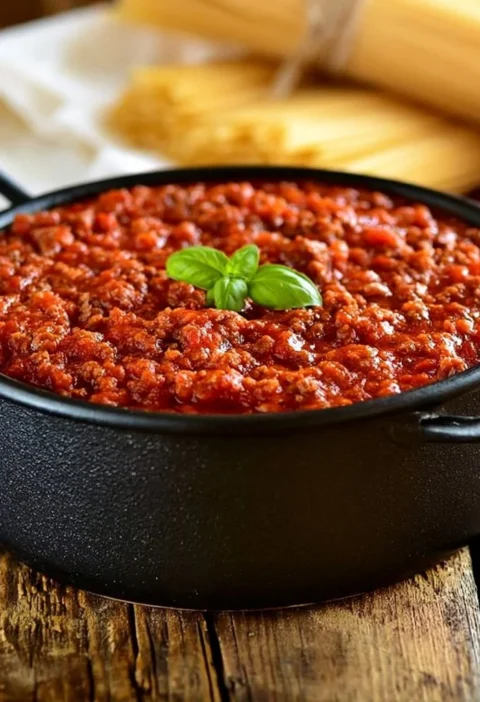 Ragù di carne semplice e perfetto servito con pasta fresca