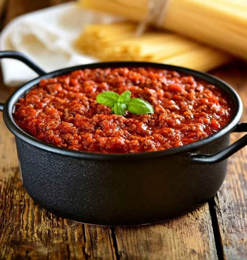 Ragù di carne semplice e perfetto servito con pasta fresca