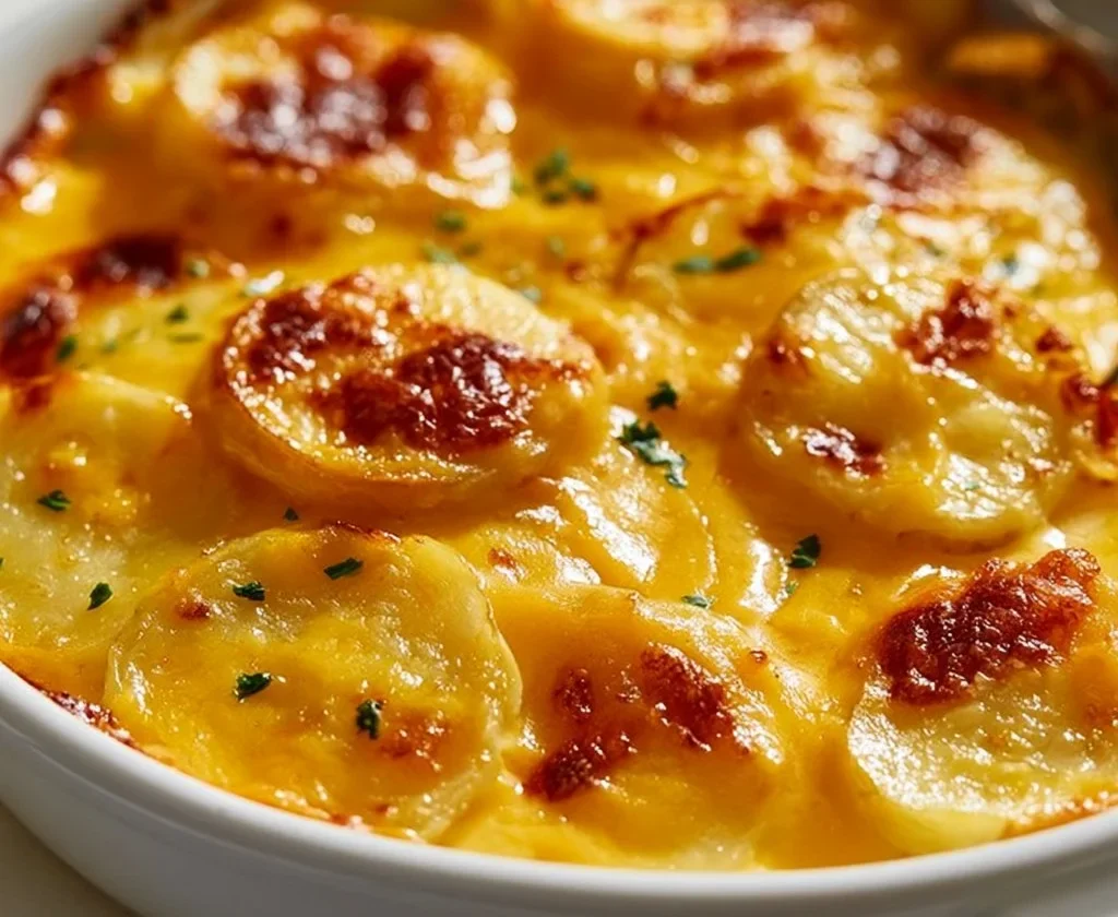 Patate scallopate gratinate con formaggio e cipolla