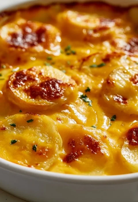 Patate scallopate gratinate con formaggio e cipolla
