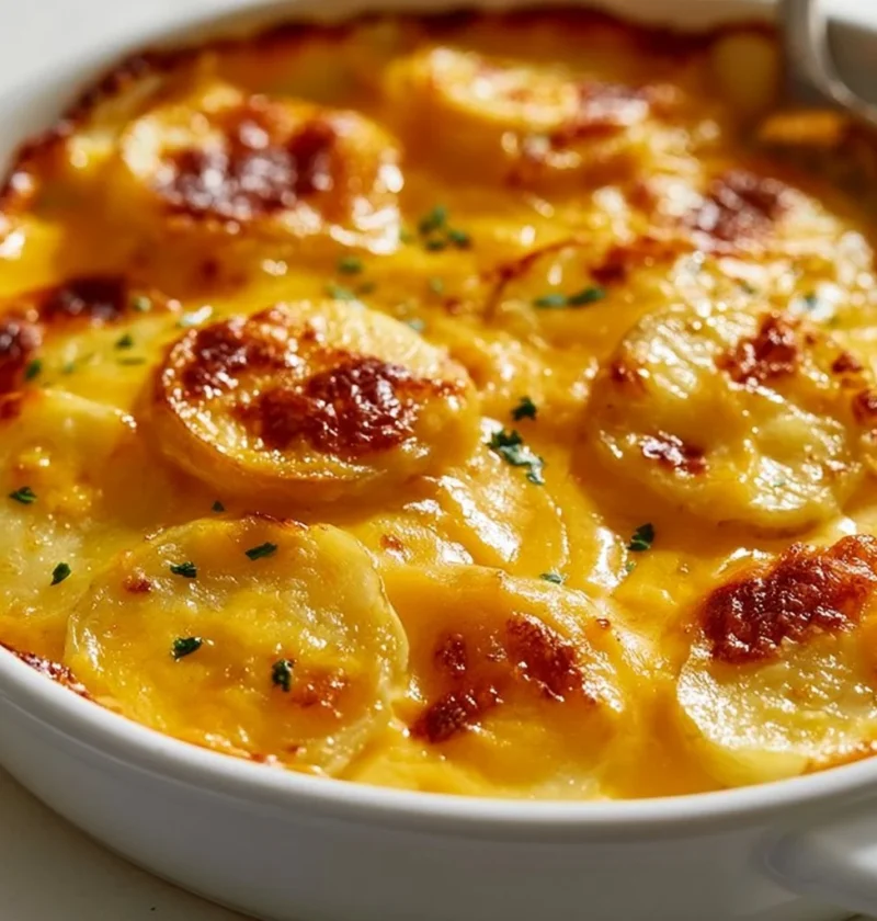 Patate scallopate gratinate con formaggio e cipolla