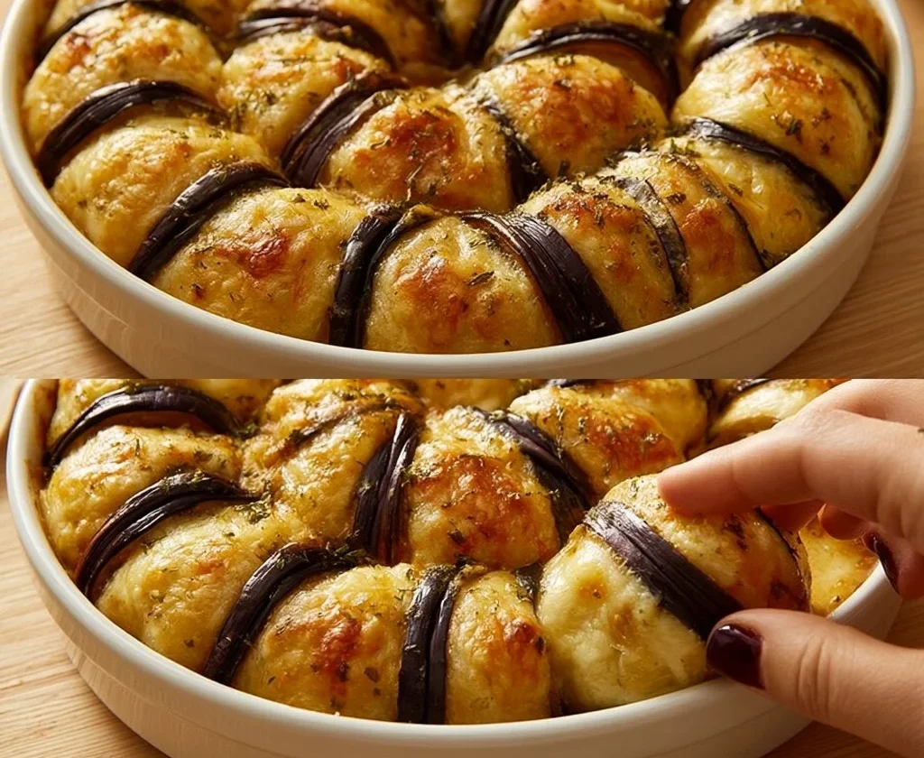Deliziosi Rotolini di Melanzane ripieni di formaggio e spezie.